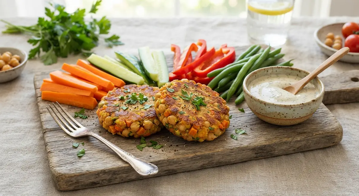 Sunny Chickpea Veggie Patties with Crunchy Veggie Sticks